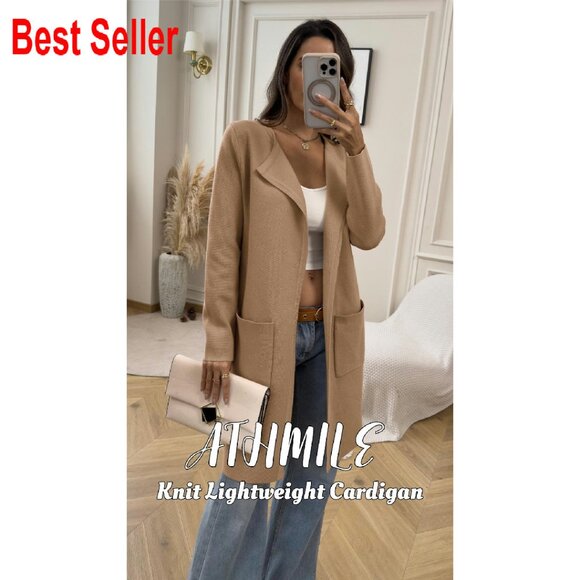 Oversized Open Front Cardigan Lightweight Knit Coatigan Chic Minimal Style - Picture 8 of 8